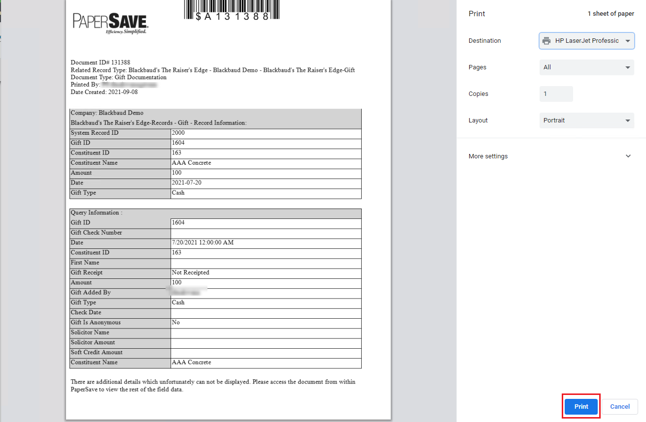 Print single barcode coversheet